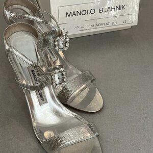 Manolo Blahnik Sandals, Silver, Sz 41